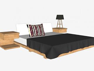 现代木板床床铺家具SU模型下载_sketchup草图大师SKP模型
