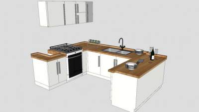 凹形厨房橱柜SU模型下载_sketchup草图大师SKP模型