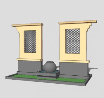 户外水池景墙SU模型下载_sketchup草图大师SKP模型