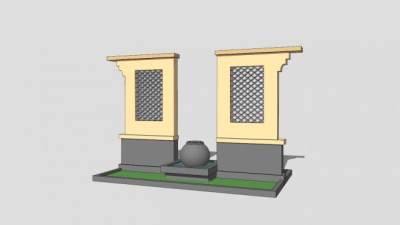 户外水池景墙SU模型下载_sketchup草图大师SKP模型