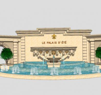 现代户外水池景墙SU模型下载_sketchup草图大师SKP模型