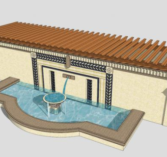 现代户外水池景墙SKP模型下载_sketchup草图大师SKP模型