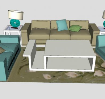 欧简风格茶几沙发家具组合SU模型下载_sketchup草图大师SKP模型