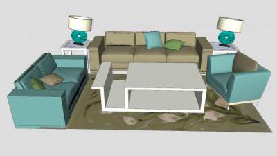 欧简风格茶几沙发家具组合SU模型下载_sketchup草图大师SKP模型