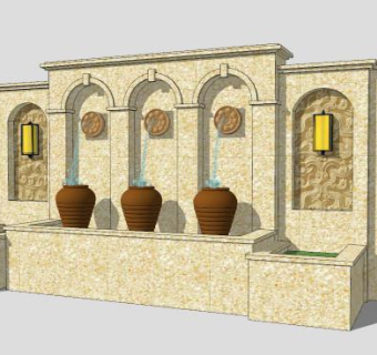 现代水池景墙SKP模型下载_sketchup草图大师SKP模型