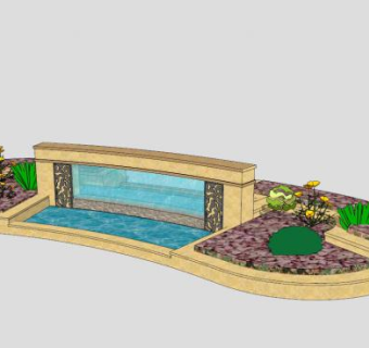 欧式园林水池景墙SU模型下载_sketchup草图大师SKP模型