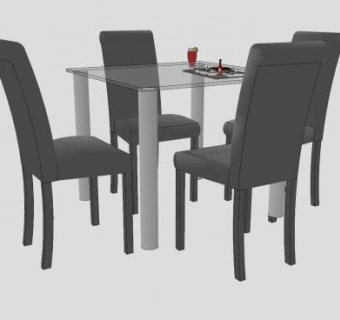 四人座餐桌椅家具SU模型下载_sketchup草图大师SKP模型