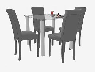 四人座餐桌椅家具SU模型下载_sketchup草图大师SKP模型
