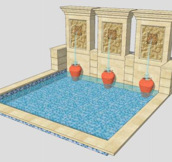 欧式风格水池景观墙sketchup模型下载_sketchup草图大师SKP模型