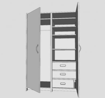 打开的衣柜SU模型下载_sketchup草图大师SKP模型