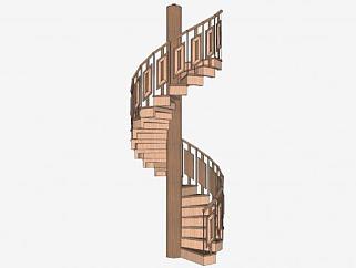 欧式室内木质楼梯旋转梯SU模型下载_sketchup草图大师SKP模型