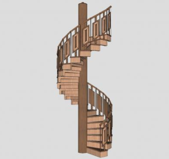 欧式室内木质楼梯旋转梯SU模型下载_sketchup草图大师SKP模型