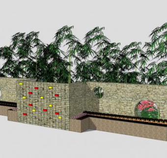 现代景观景墙SU模型下载_sketchup草图大师SKP模型