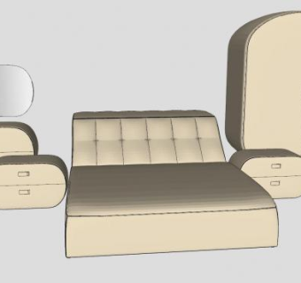 现代椭圆形床铺衣柜家具SU模型下载_sketchup草图大师SKP模型