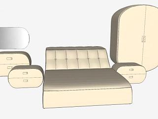 现代椭圆形床铺衣柜家具SU模型下载_sketchup草图大师SKP模型