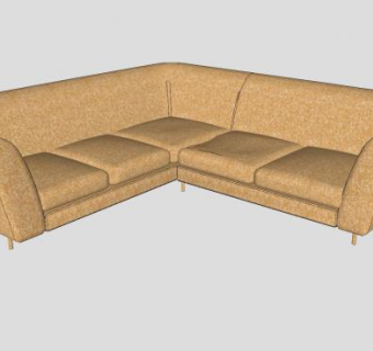 L型米黄色沙发家具SU模型下载_sketchup草图大师SKP模型