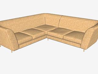 L型米黄色沙发家具SU模型下载_sketchup草图大师SKP模型