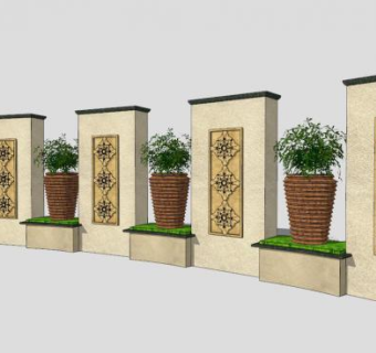 现代简约景观景墙SU模型下载_sketchup草图大师SKP模型