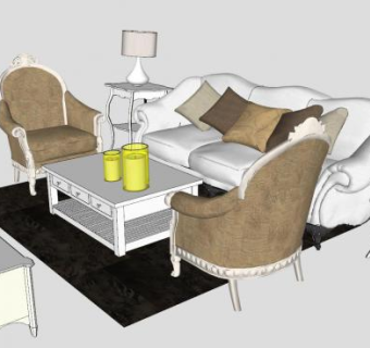 欧式沙发茶几桌灯家具SU模型下载_sketchup草图大师SKP模型