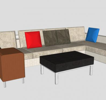 现代帆布L型沙发家具SU模型下载_sketchup草图大师SKP模型