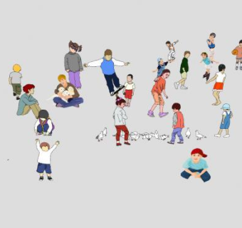 2D小孩小朋友人物SU模型下载_sketchup草图大师SKP模型