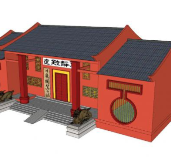 中式寺庙庙宇建筑SU模型下载_sketchup草图大师SKP模型