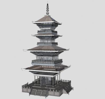中式塔楼古建筑SU模型下载_sketchup草图大师SKP模型