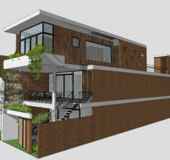 现代集装箱风格别墅住宅SU模型下载_sketchup草图大师SKP模型