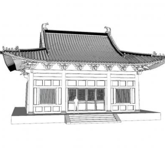 中式斗拱建筑厅堂SU模型下载_sketchup草图大师SKP模型