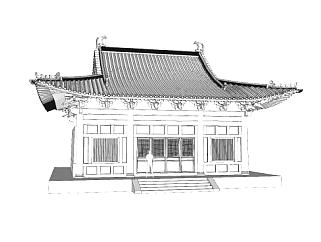 中式斗拱建筑厅堂SU模型下载_sketchup草图大师SKP模型