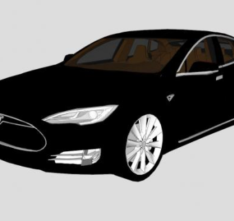 黑色特斯拉轿车汽车SU模型下载_sketchup草图大师SKP模型