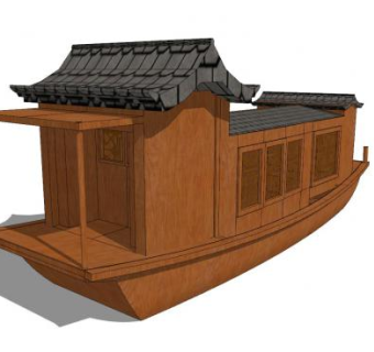 中式木筏船画舫SU模型下载_sketchup草图大师SKP模型