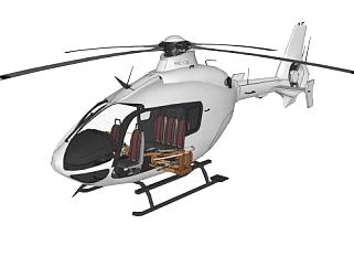 白色直升飞机SU模型下载_sketchup草图大师SKP模型