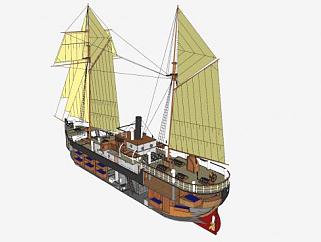 帆船货轮轮船SU模型下载_sketchup草图大师SKP模型