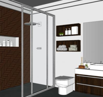 洗手台浴室间玻璃门马桶SU模型下载_sketchup草图大师SKP模型