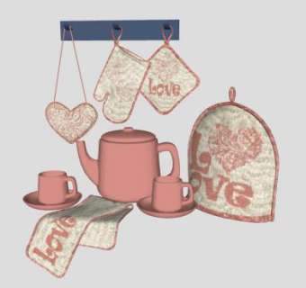 爱心厨具手套茶壶水杯茶杯SU模型下载_sketchup草图大师SKP模型