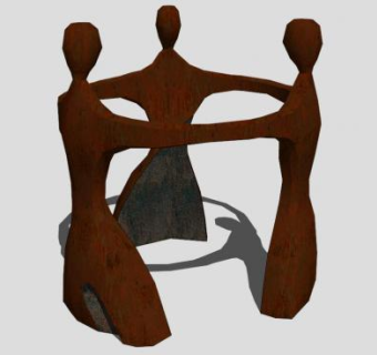 三个抽象人物雕像SU模型下载_sketchup草图大师SKP模型