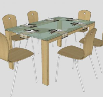 6人座玻璃餐桌椅家具sketchup模型下载_sketchup草图大师SKP模型