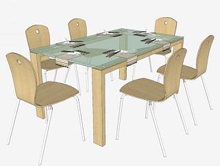 6人座玻璃餐桌椅家具sketchup模型下载_sketchup草图大师SKP模型