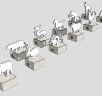 十二生肖雕像SU模型下载_sketchup草图大师SKP模型