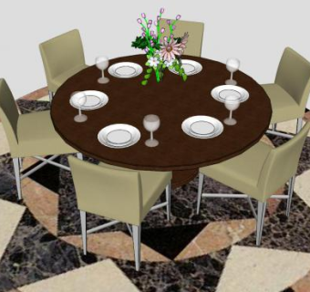 圆形餐桌椅家具SU模型下载_sketchup草图大师SKP模型