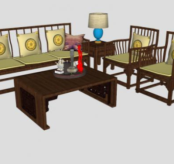 中式沙发家具组合SU模型下载_sketchup草图大师SKP模型