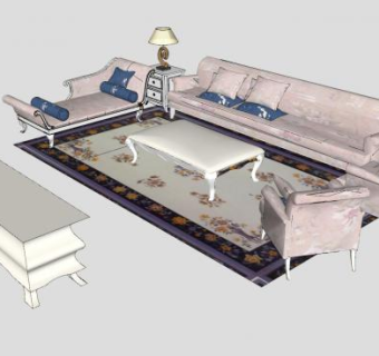 欧式风格客厅家具SU模型下载_sketchup草图大师SKP模型