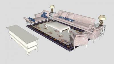 欧式风格客厅家具SU模型下载_sketchup草图大师SKP模型