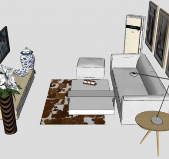 小户型客厅家具设计SU模型下载_sketchup草图大师SKP模型