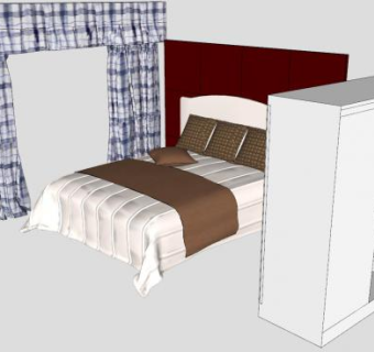 卧室窗帘床铺衣柜SU模型下载_sketchup草图大师SKP模型