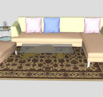 L型现代沙发茶几家具SU模型下载_sketchup草图大师SKP模型