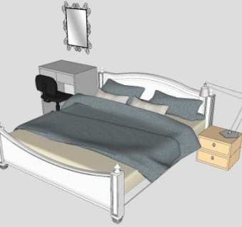 欧式床铺床头柜和梳妆台SU模型下载_sketchup草图大师SKP模型