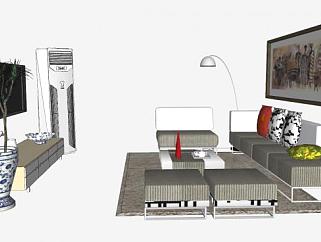 新中式客厅家具设计SU模型下载_sketchup草图大师SKP模型