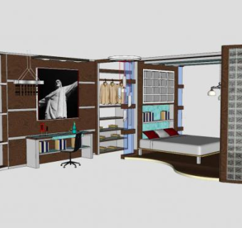 欧式卧室桌子衣柜吊灯SU模型下载_sketchup草图大师SKP模型